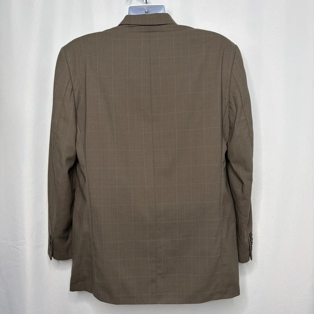 DKNY Mens‎ 42R Blazer Brown Windowpane Pure New Wool 3 Button Sport Coat Vintage